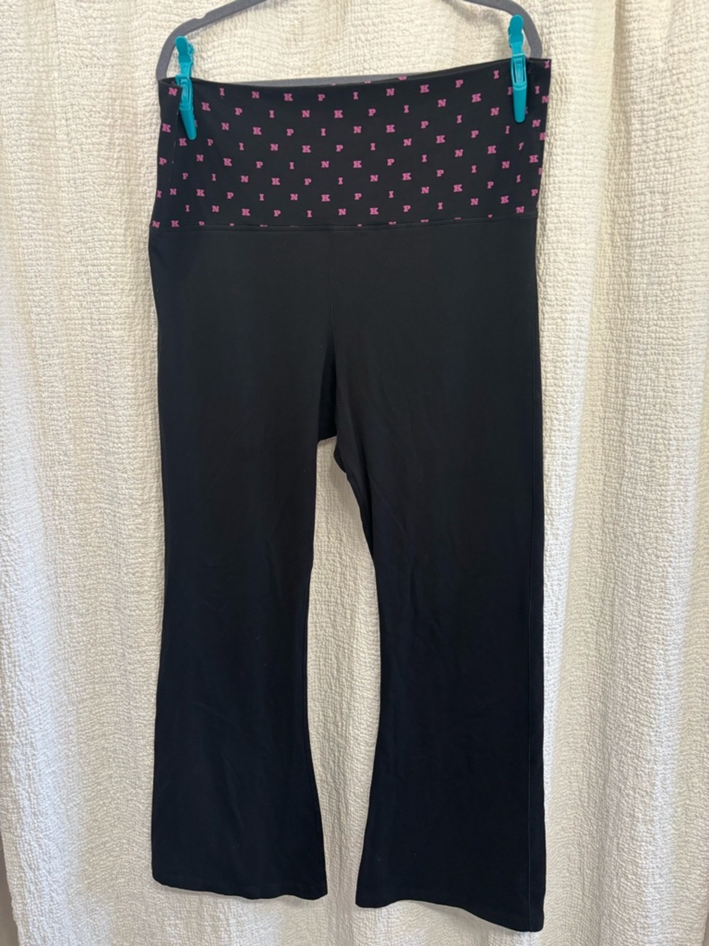 PINK Victoria's Secret Black Leggings with Pink Logo Waistband